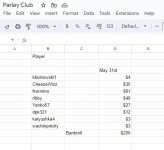 Parlayclub may 31st spreadsheet